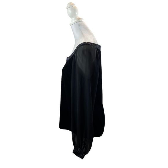 Patra Vintage Black Velvet Blouse with Beaded Neckline Size Medium - Picture 5 of 11